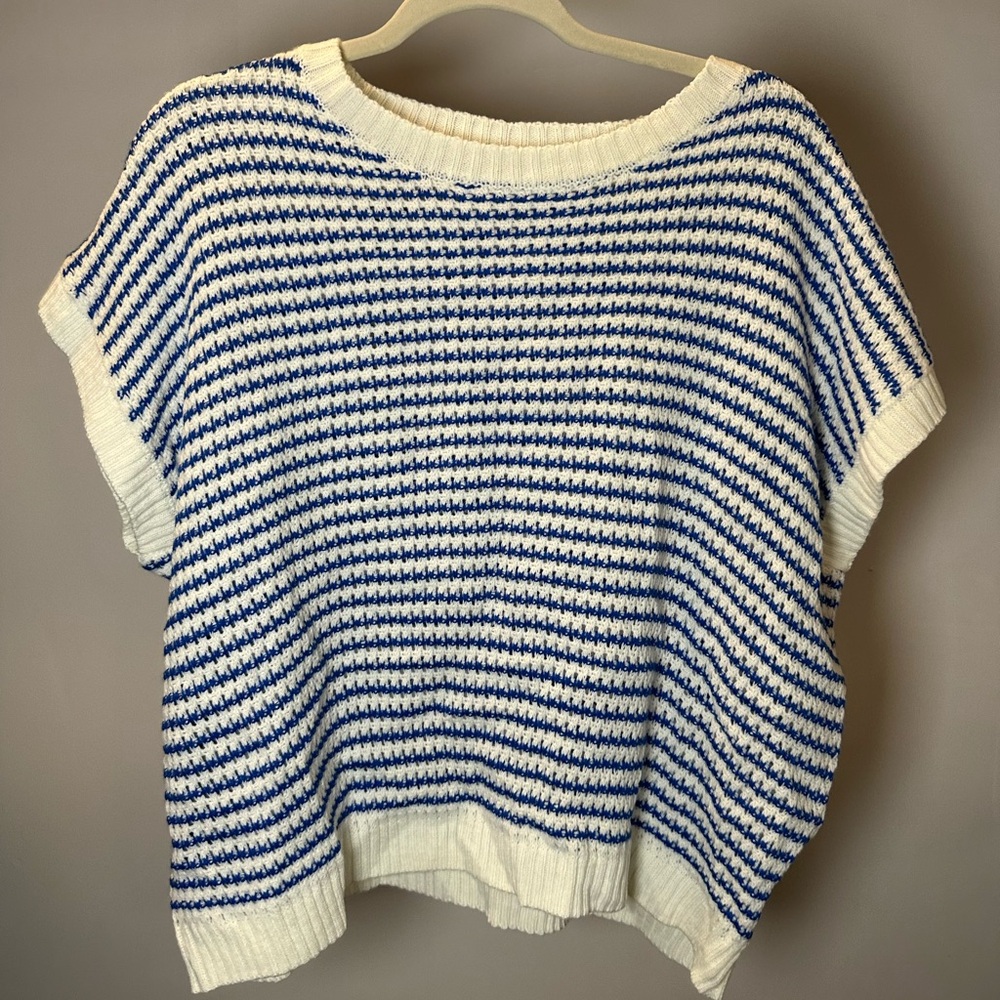 New Mix Blue and White Striped Crew Neck Sweater